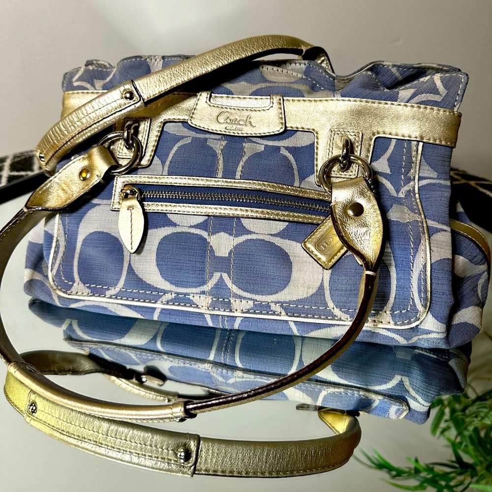 EUC COACH Campbell Belle GREEN Signature Carryall Shoulder Handbag